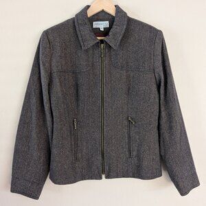 Vintage‎ Jordan & Cole Brown Herringbone Wool Zip Up Jacket Old Money Classic S